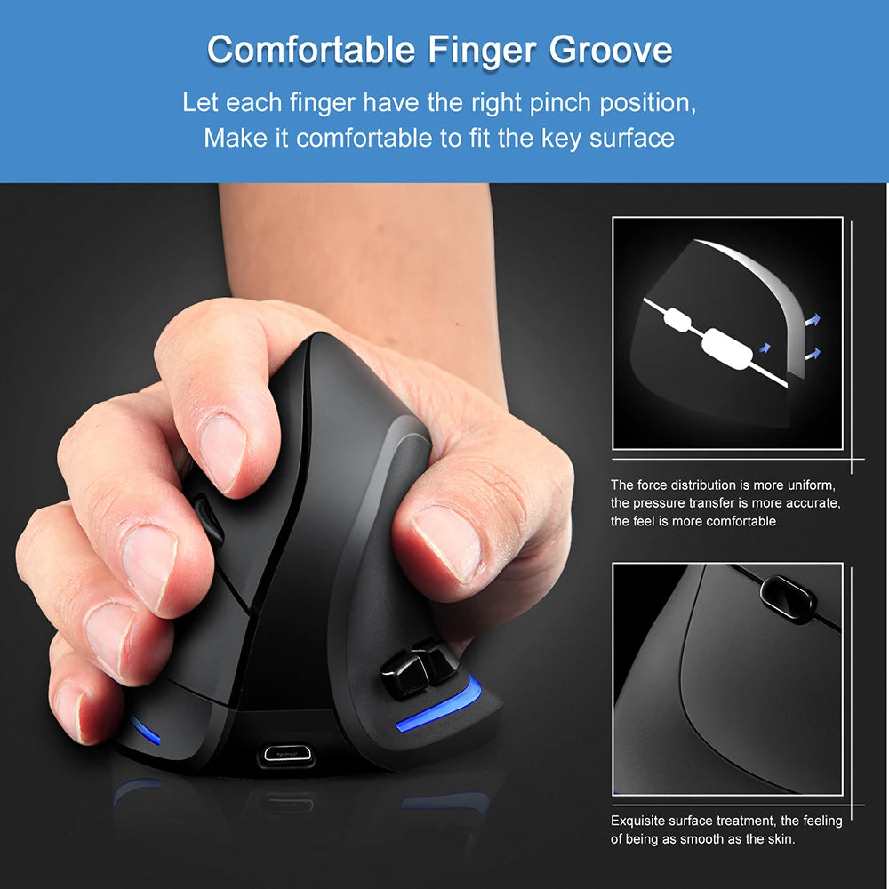 Ergonomic Wireless Mouse - Vertical Rechargeable for Laptop, PC, Mac, IOS