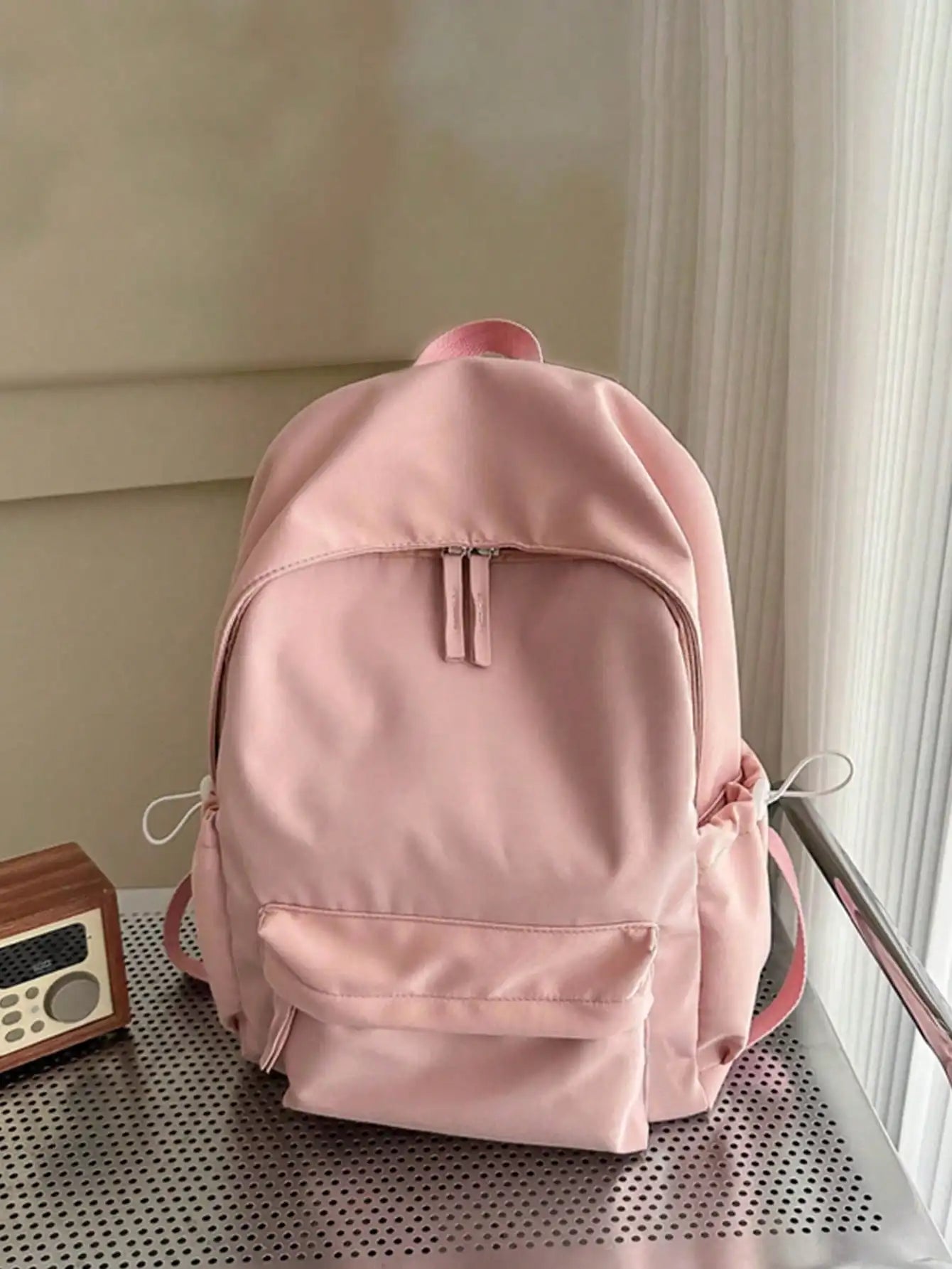 Fashion Casual Solid Color Student Backpack - Foldable Multi Compartment Large Capacity Backpack