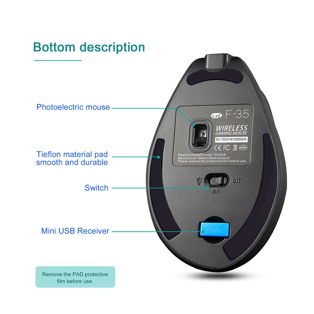 Ergonomic Wireless Mouse - Vertical Rechargeable for Laptop, PC, Mac, IOS