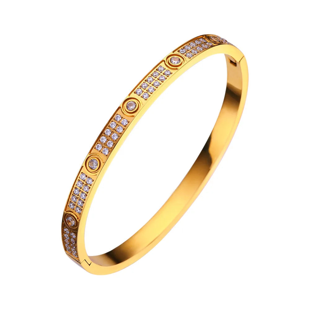 Elegant Zircon and Cross Nut Nail Bracelet/Bangle for Woman - Stainless Steel Screw Jewelry