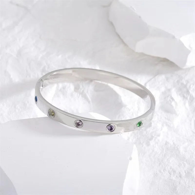 Elegant Zircon and Cross Nut Nail Bracelet/Bangle for Woman - Stainless Steel Screw Jewelry