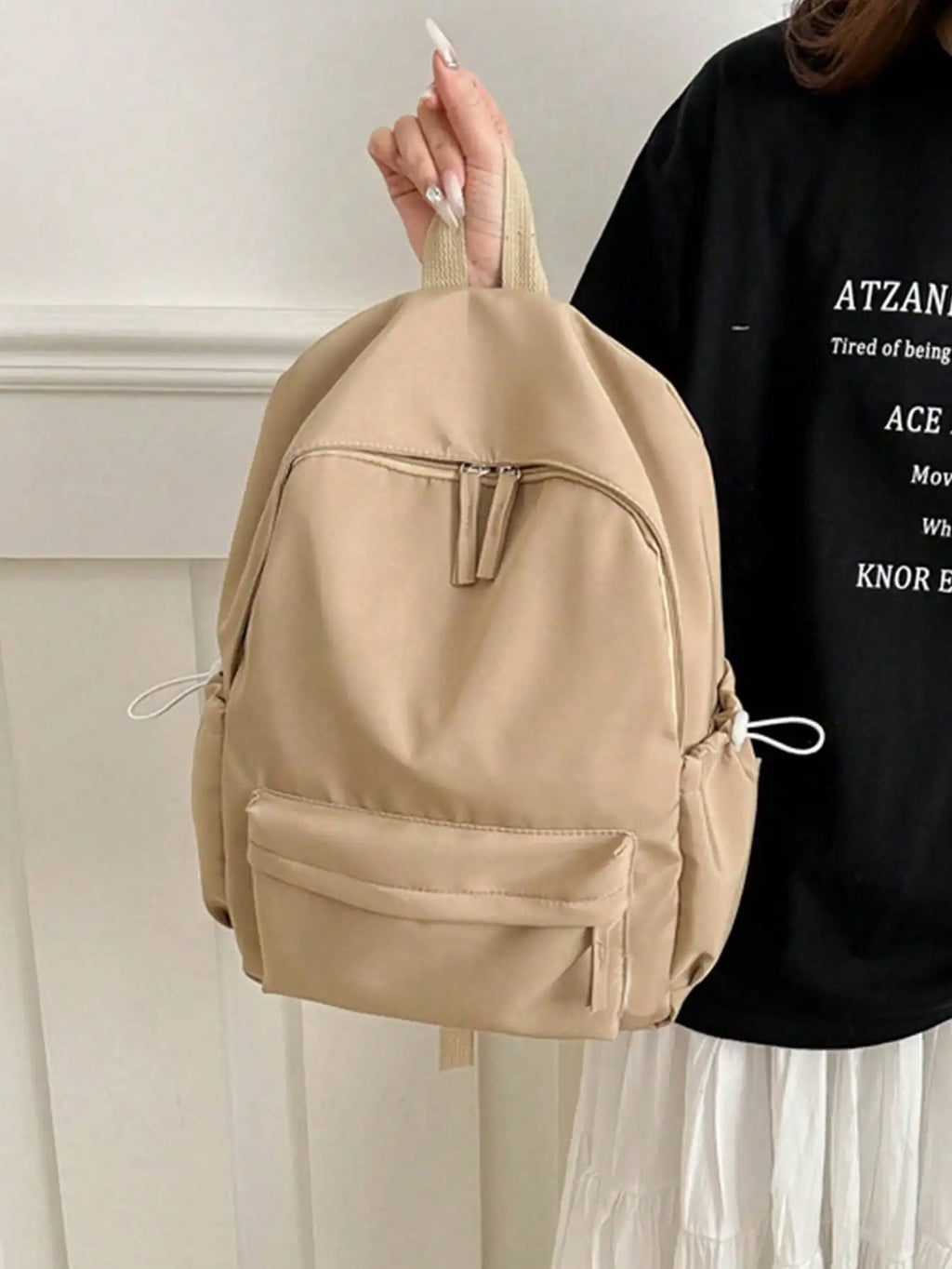 Fashion Casual Solid Color Student Backpack - Foldable Multi Compartment Large Capacity Backpack