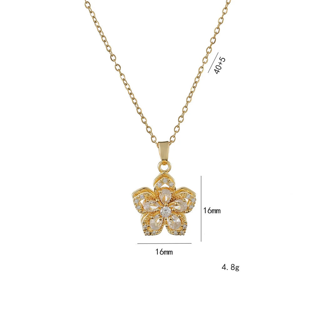 Shiny Zircon Romantic Flower Pendant Necklace for Women 