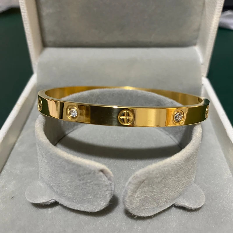 Elegant Zircon and Cross Nut Nail Bracelet/Bangle for Woman - Stainless Steel Screw Jewelry