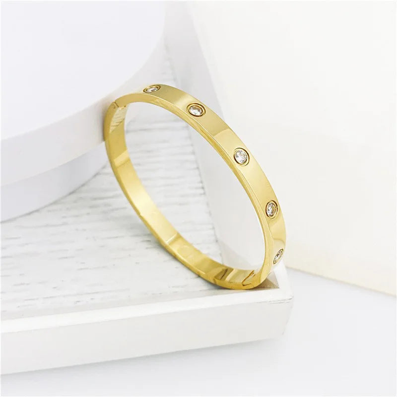 Elegant Zircon and Cross Nut Nail Bracelet/Bangle for Woman - Stainless Steel Screw Jewelry