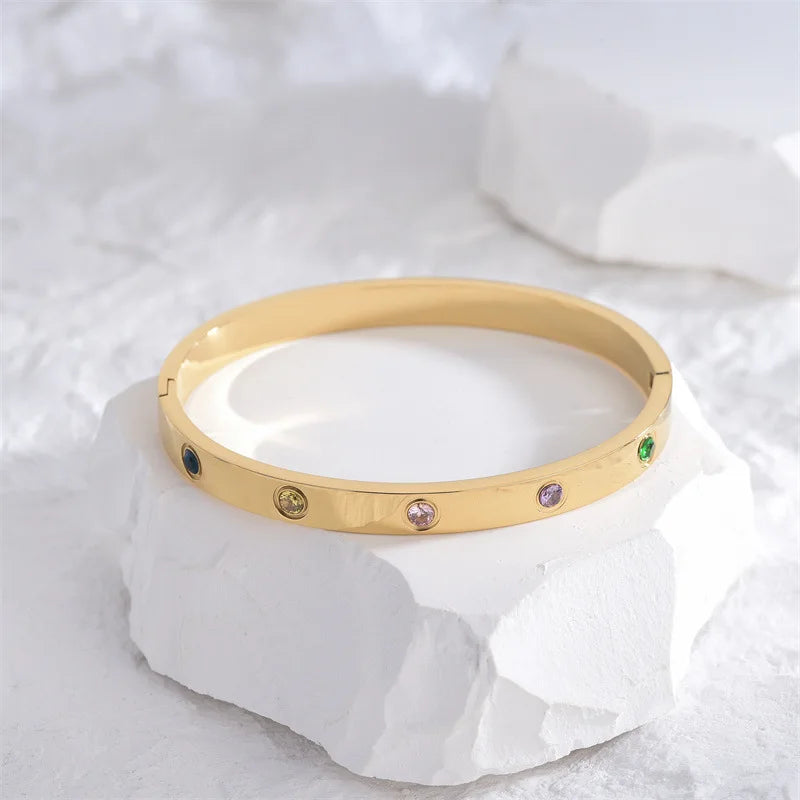 Elegant Zircon and Cross Nut Nail Bracelet/Bangle for Woman - Stainless Steel Screw Jewelry
