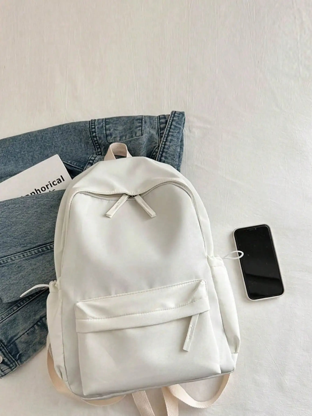 Fashion Casual Solid Color Student Backpack - Foldable Multi Compartment Large Capacity Backpack