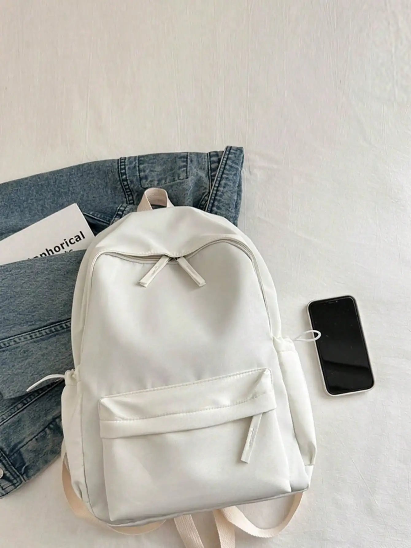 Fashion Casual Solid Color Student Backpack - Foldable Multi Compartment Large Capacity Backpack
