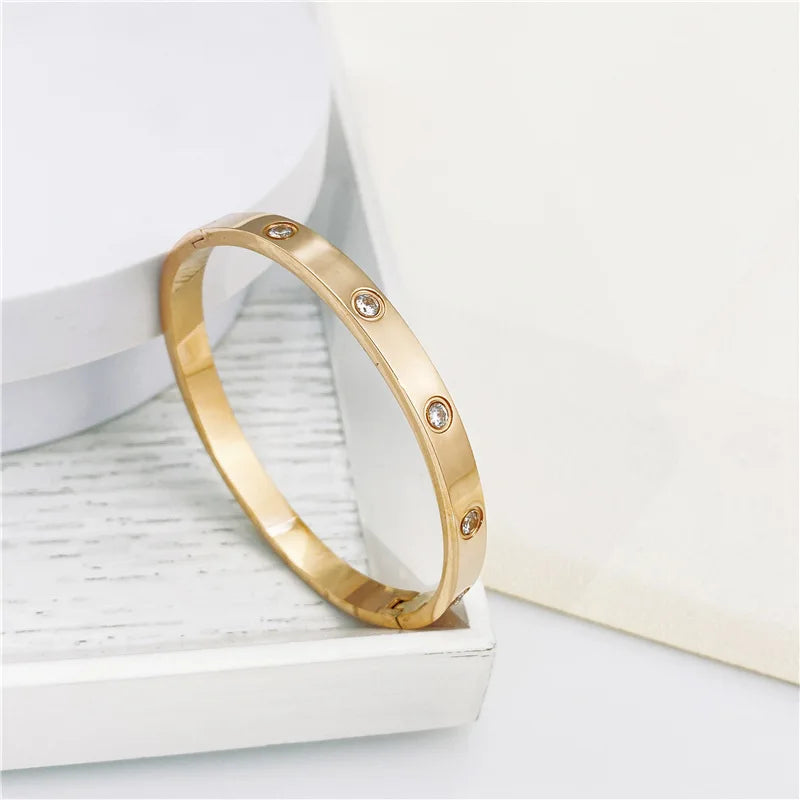 Elegant Zircon and Cross Nut Nail Bracelet/Bangle for Woman - Stainless Steel Screw Jewelry
