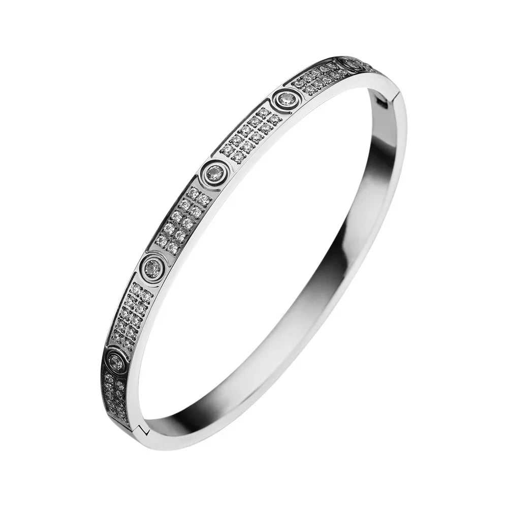 Elegant Zircon and Cross Nut Nail Bracelet/Bangle for Woman - Stainless Steel Screw Jewelry