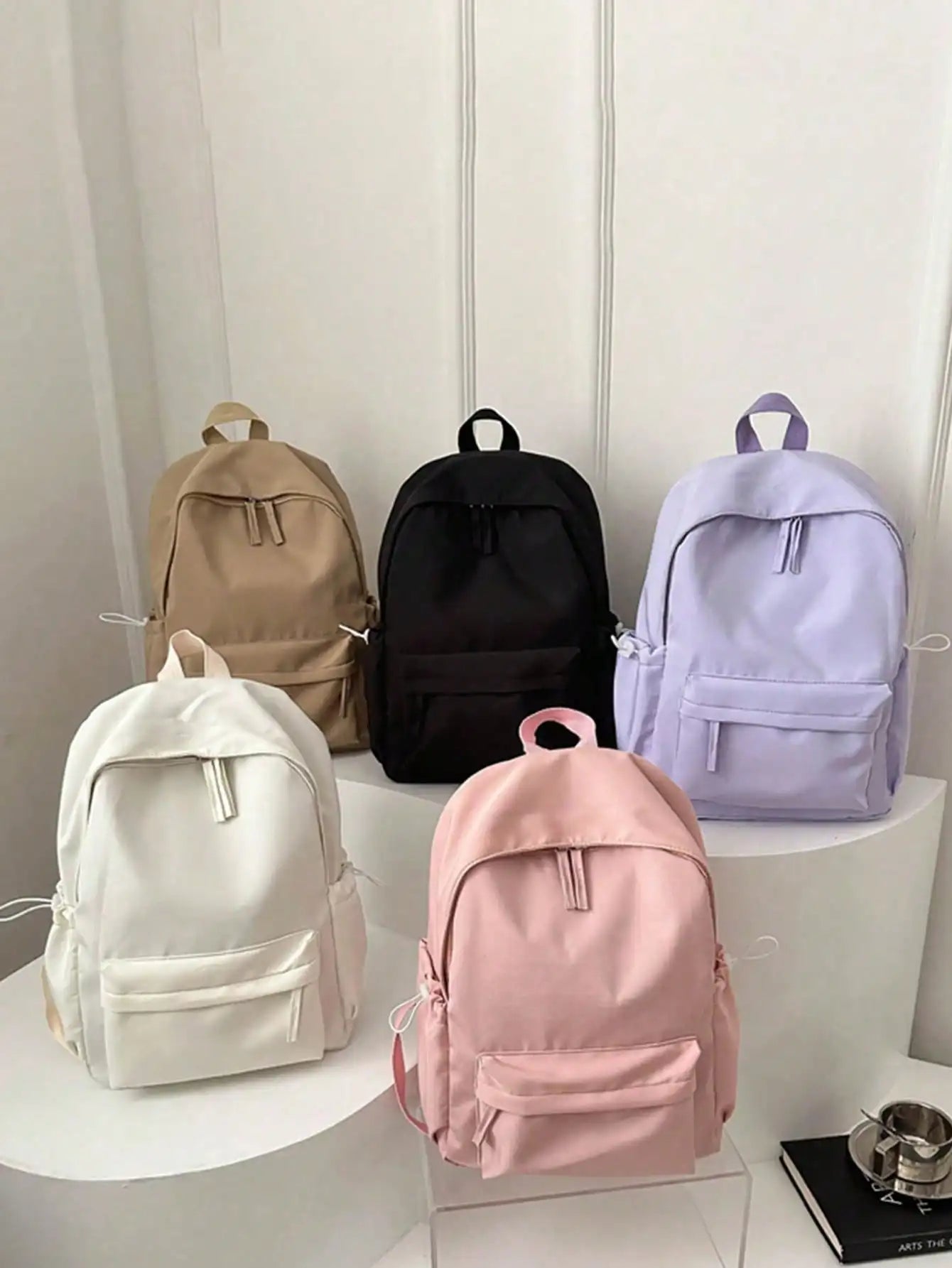 Fashion Casual Solid Color Student Backpack - Foldable Multi Compartment Large Capacity Backpack
