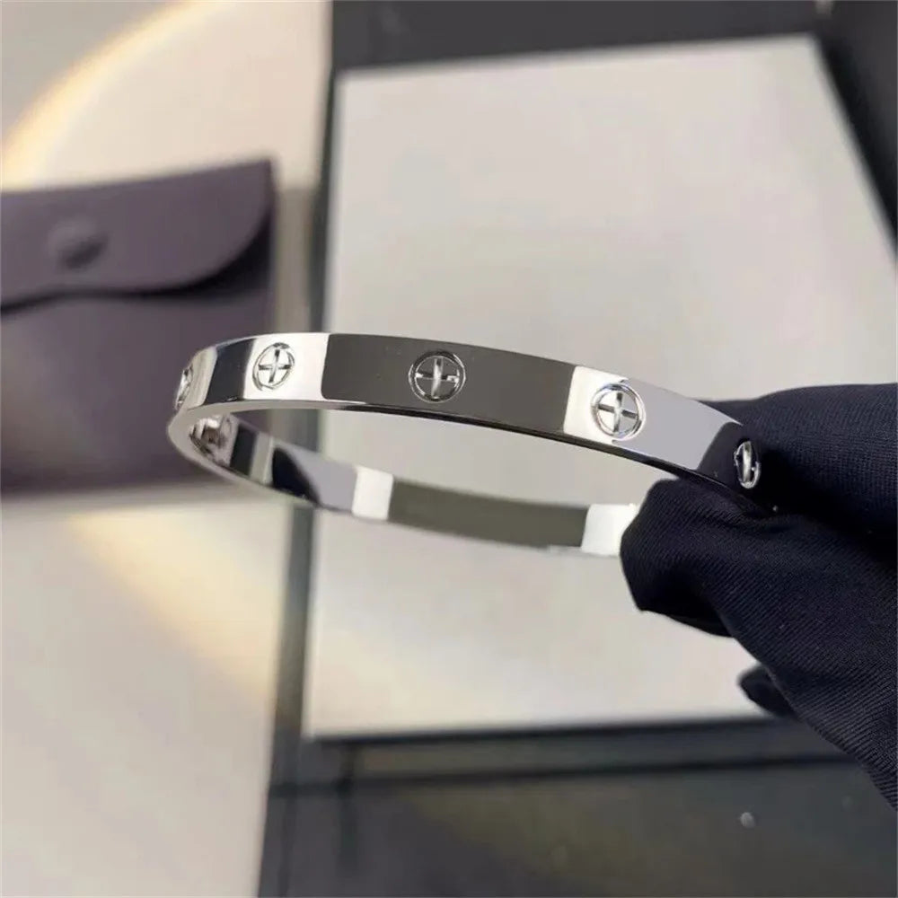 Elegant Zircon and Cross Nut Nail Bracelet/Bangle for Woman - Stainless Steel Screw Jewelry