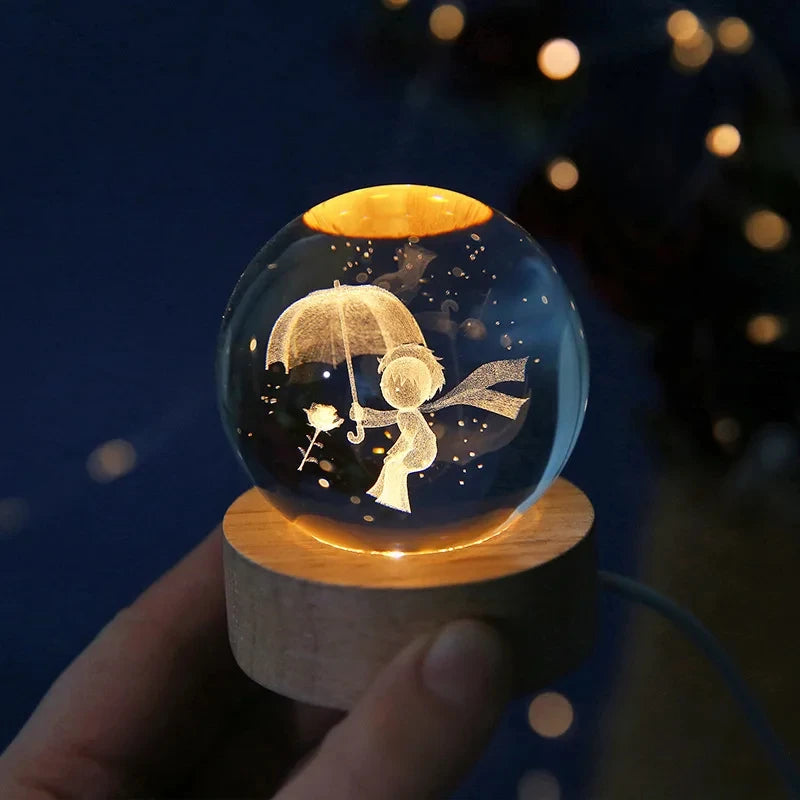 Stunning 3D Crystal Solar System Night Light - Engraved Planet Globe