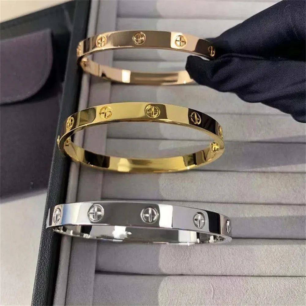 Elegant Zircon and Cross Nut Nail Bracelet/Bangle for Woman - Stainless Steel Screw Jewelry