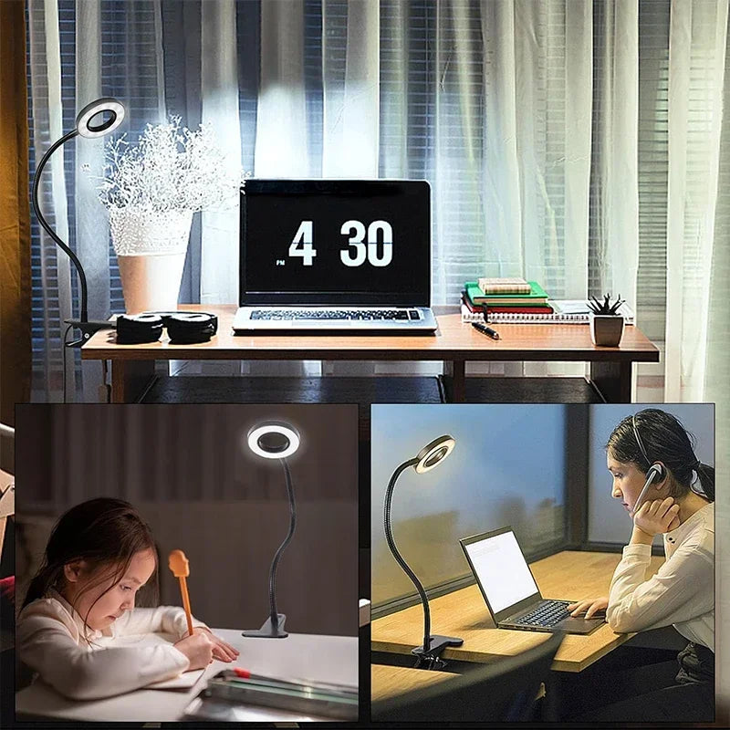 Reading Desk Lamp - Dimmable, 3 Modes & 10 Dimming Levels, USB Clamp Lamps, 360° Flexible Book Clip
