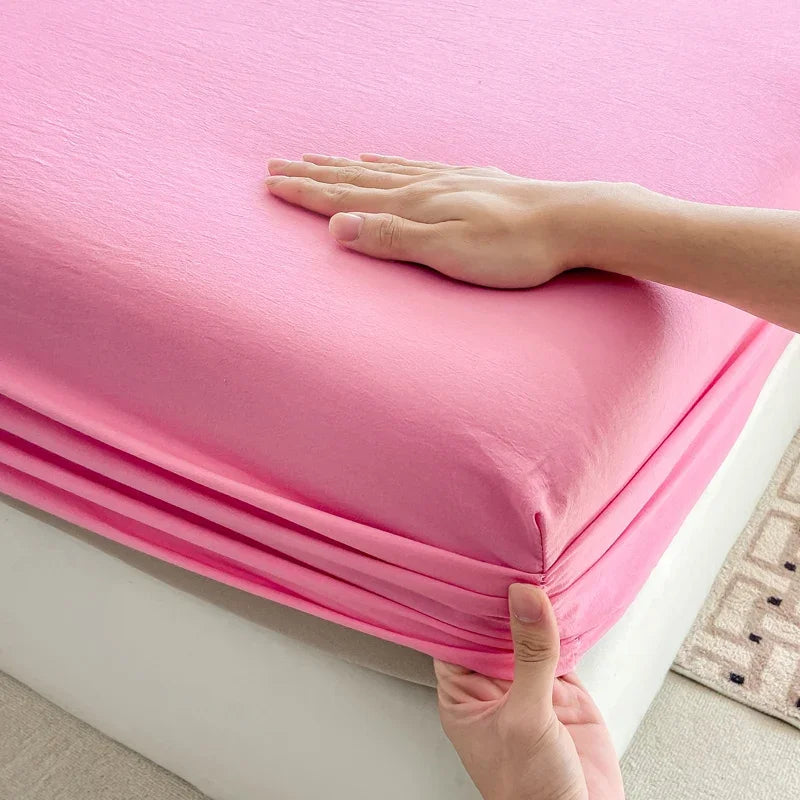 100% Cotton Fitted Bed Sheet with 360 Elastic Band Bedsheet for Single, Double, King, Queen Size Mattress 