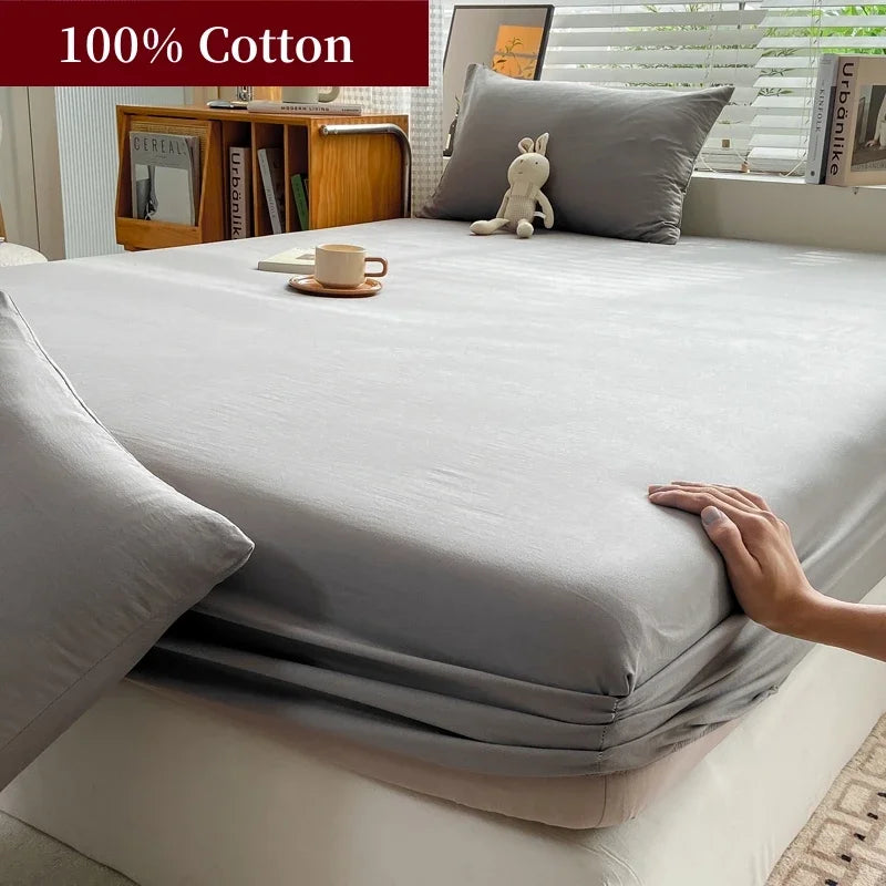 100% Cotton Fitted Bed Sheet with 360 Elastic Band Bedsheet for Single, Double, King, Queen Size Mattress 