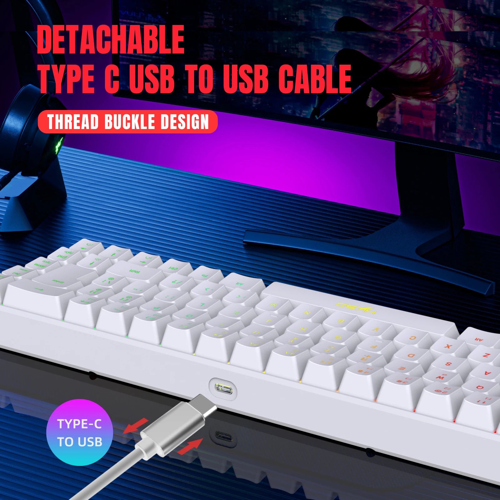 68 Keys Gaming Keyboard - USB Wired Portable 20 RGB Backlight Keyboard for Windows Laptops/Computers