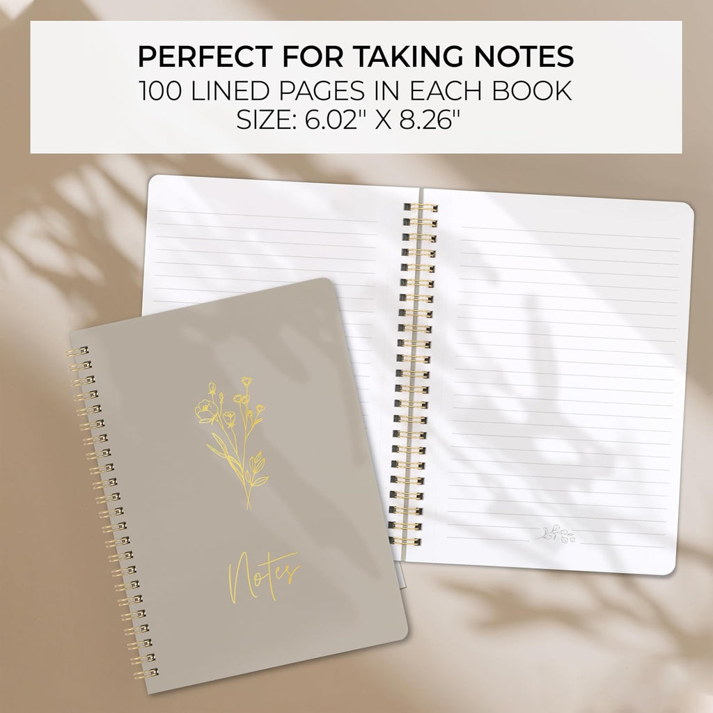 Aesthetic Spiral Notebook Set of 3 - Cute College Ruled 8X6 Journal/Notebook with Large Pockets and Lined Pages 