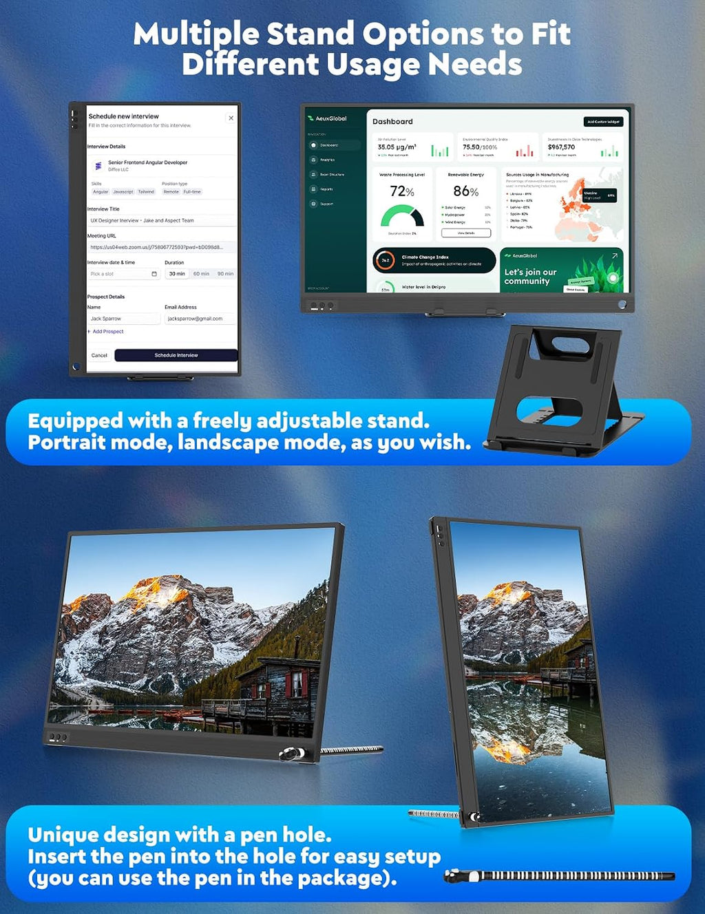 Portable Monitor, 15.6" 1080P FHD Laptop Monitor -  USB-C HDMI Computer Display, Laptop Extended Monitor for PC Phone Mac Xbox PS4/5 Switch