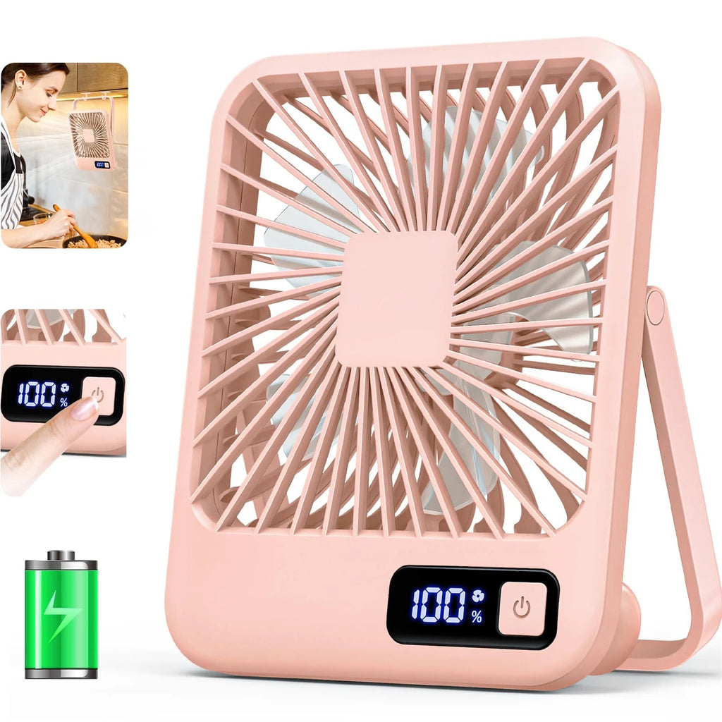  Portable Desk Fan - USB Rechargeable, 180° Tilt Folding Personal Fan with Power Display, 5 Speeds Ultra Quiet Table Fan