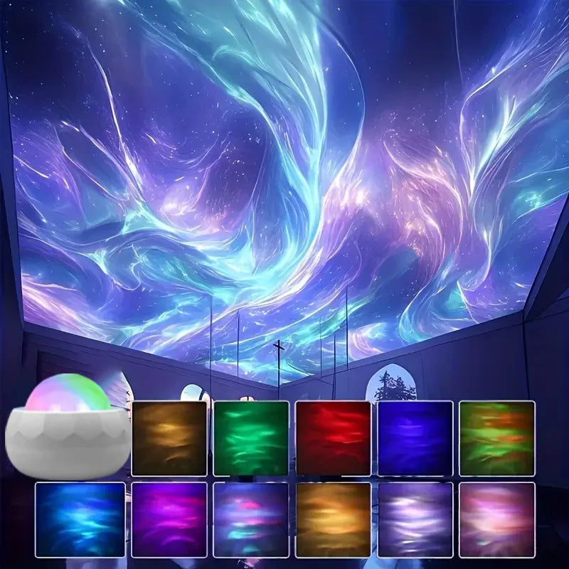 LED Aurora Projector - 360° Rotating Galaxy Night Sky Light with Remote, USB RGB, 7 Modes 