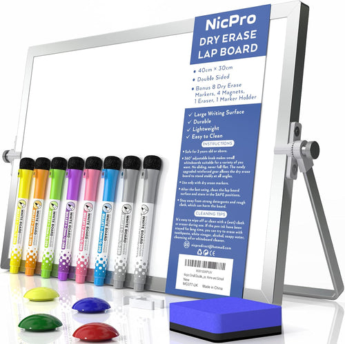  12 X 16 Inch Double Sided Portable Magnetic Dry Erase Whiteboard with Stand (8 Pens, 1 Eraser, 4 Magnets) 