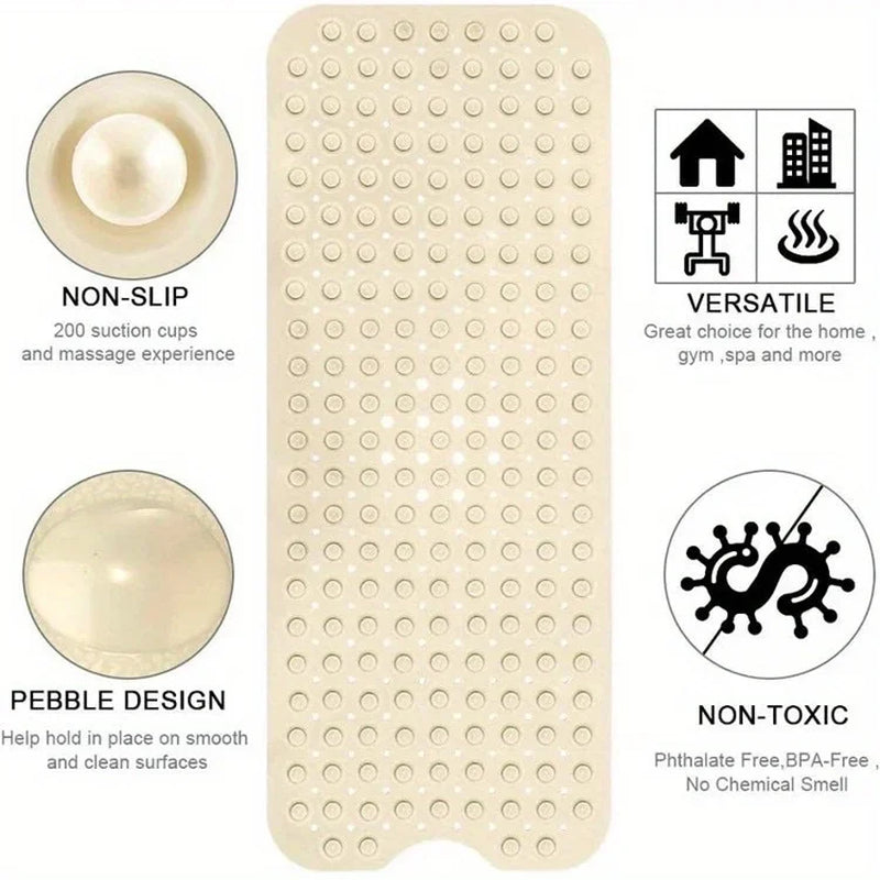 Non-Slip Bathtub Mat with Drain Holes and Suction Cups -(Machine Washable) 