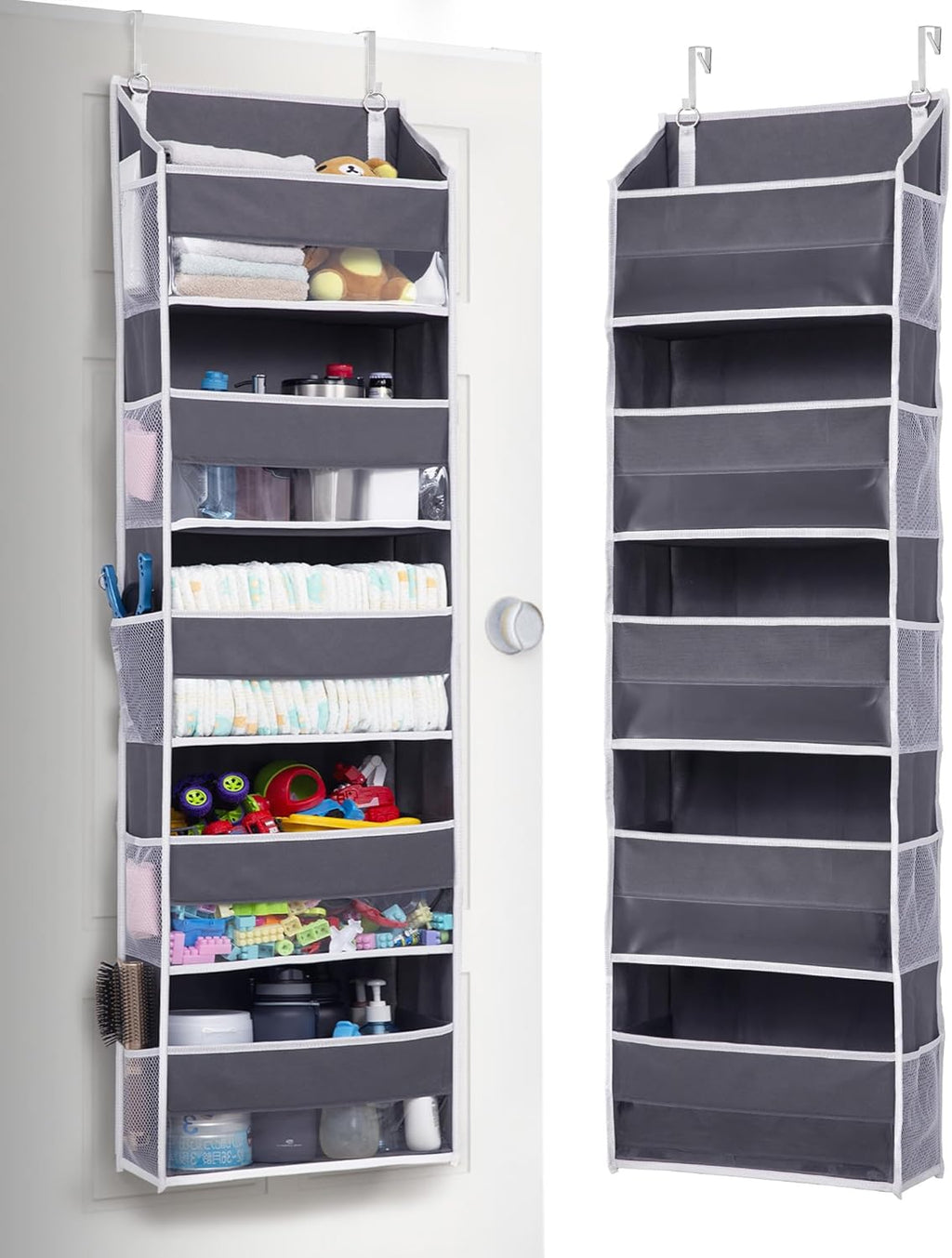 Large Over Door Organizer with 5 Pockets, 10 Mesh Side Pockets - 44 Lbs Weight Capacity