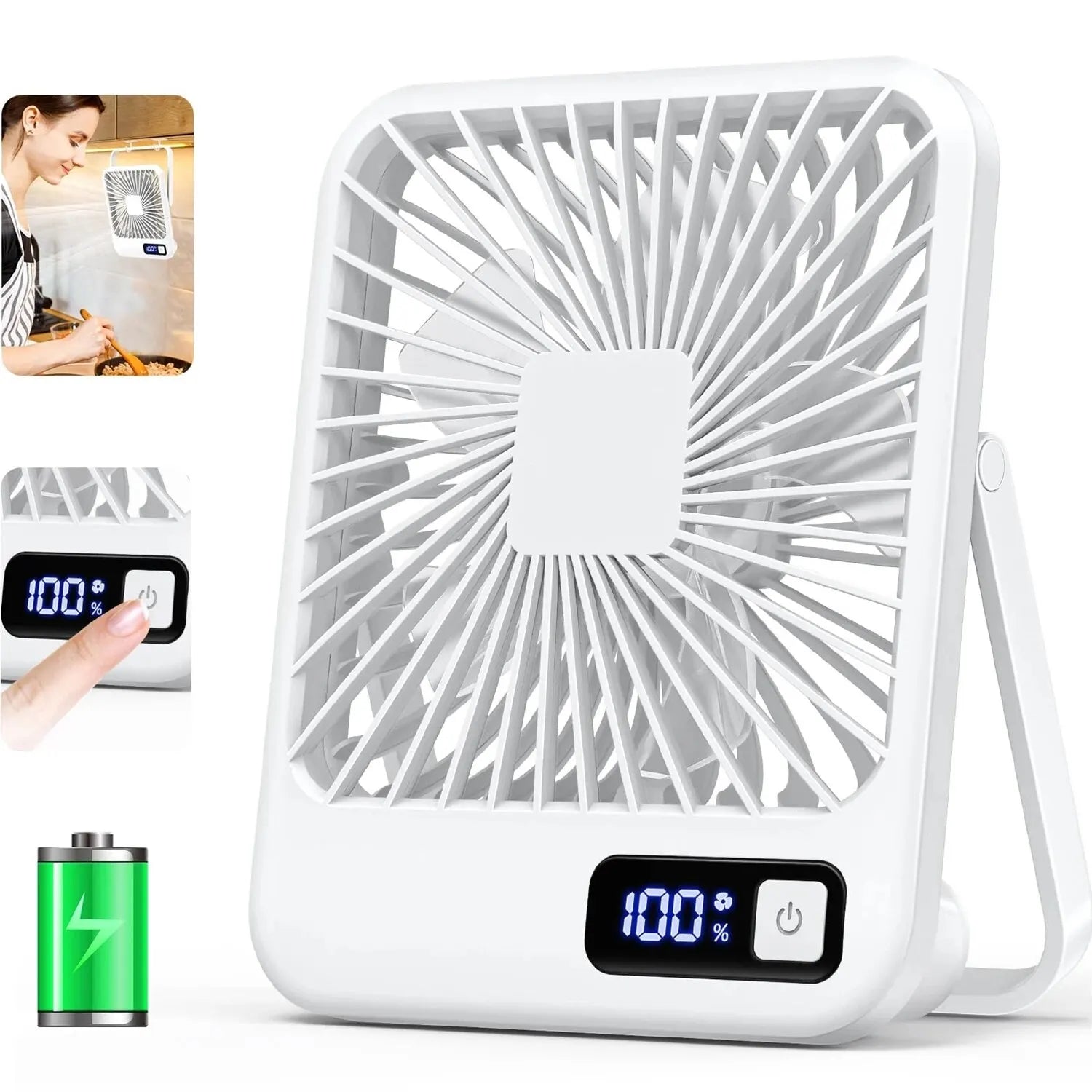  Portable Desk Fan - USB Rechargeable, 180° Tilt Folding Personal Fan with Power Display, 5 Speeds Ultra Quiet Table Fan